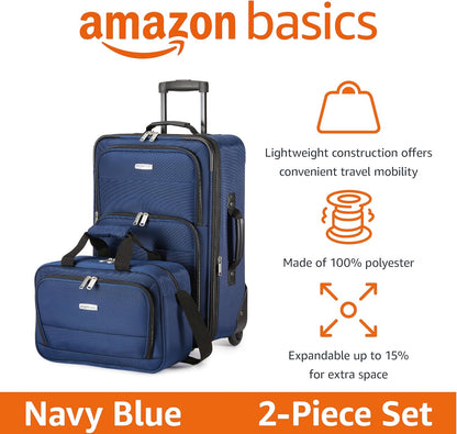 Softside Luggage Set, 23-Inch Expandable Suitcase with Wheels and 15-Inch Tote, Extra Space (+15%), Front Pockets, Telescopic Handle, Navy Blue