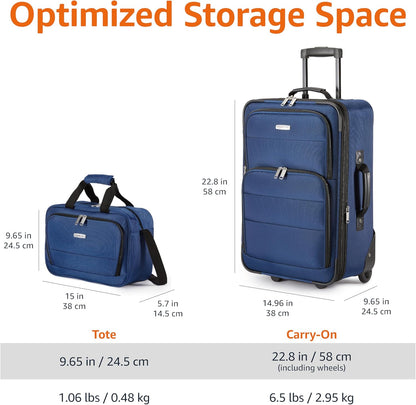 Softside Luggage Set, 23-Inch Expandable Suitcase with Wheels and 15-Inch Tote, Extra Space (+15%), Front Pockets, Telescopic Handle, Navy Blue