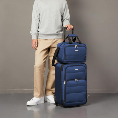 Softside Luggage Set, 23-Inch Expandable Suitcase with Wheels and 15-Inch Tote, Extra Space (+15%), Front Pockets, Telescopic Handle, Navy Blue