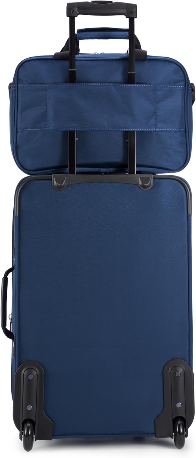 Softside Luggage Set, 23-Inch Expandable Suitcase with Wheels and 15-Inch Tote, Extra Space (+15%), Front Pockets, Telescopic Handle, Navy Blue