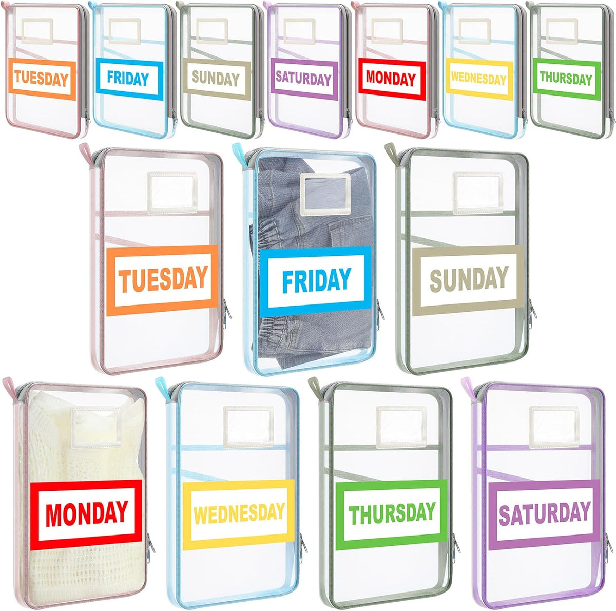 Packing Cubes for Travel Kids Days of Week Packing Cubes with Labels Clear Zippered Storage Bag for Kids Travel summer camp essentials