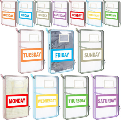 Packing Cubes for Travel Kids Days of Week Packing Cubes with Labels Clear Zippered Storage Bag for Kids Travel summer camp essentials