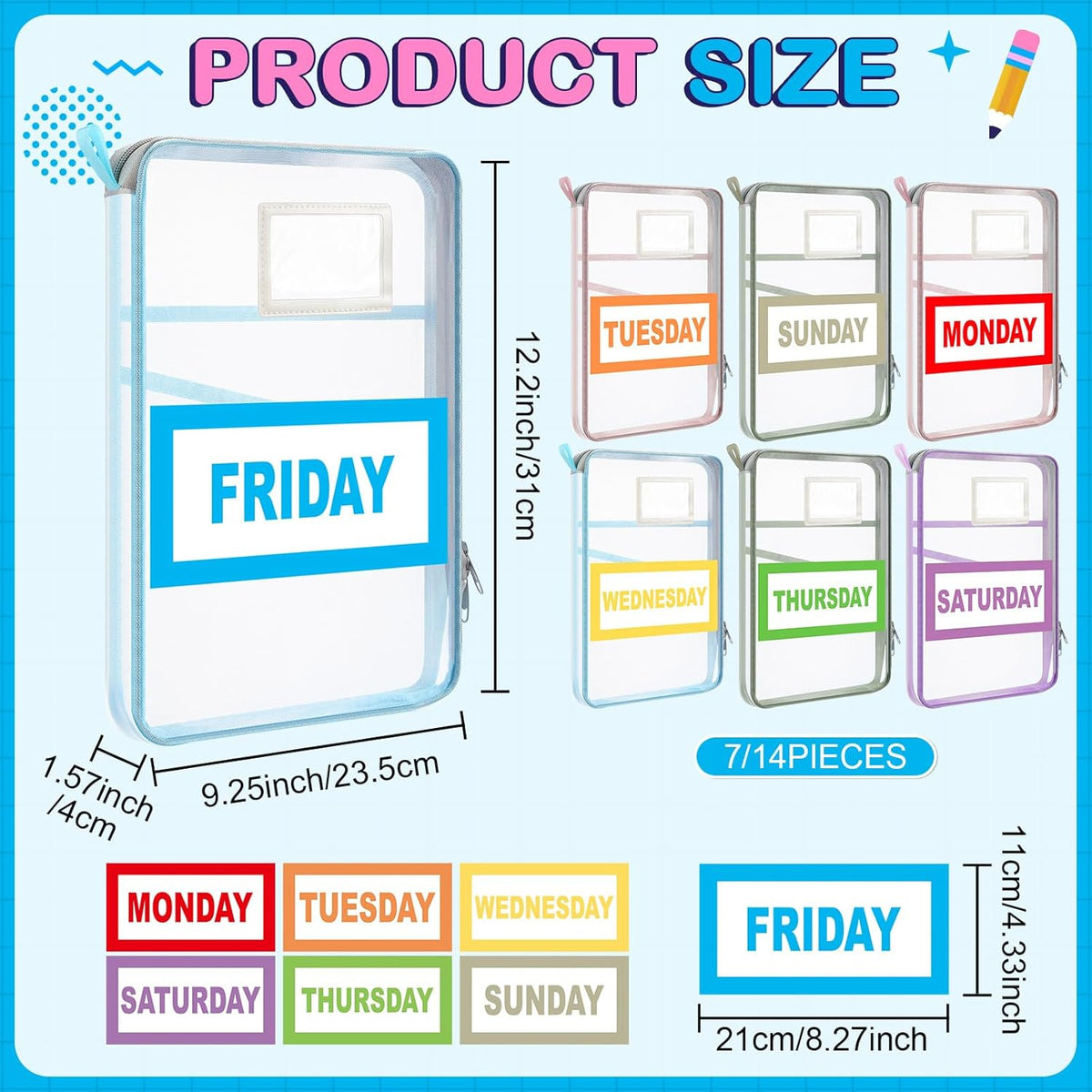 Packing Cubes for Travel Kids Days of Week Packing Cubes with Labels Clear Zippered Storage Bag for Kids Travel summer camp essentials