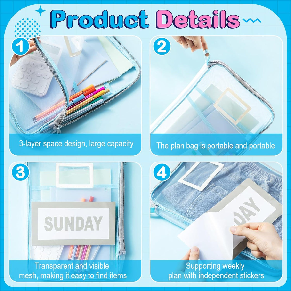 Packing Cubes for Travel Kids Days of Week Packing Cubes with Labels Clear Zippered Storage Bag for Kids Travel summer camp essentials