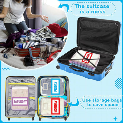 Packing Cubes for Travel Kids Days of Week Packing Cubes with Labels Clear Zippered Storage Bag for Kids Travel summer camp essentials