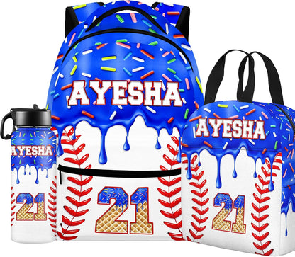Custom Name Basketball Backpack Set for Boys,Personalized Bookbag with Lunch Box & Water Bottle for Travel School Camp, Ice Cream Drip Basketball School Bag Design, Back to School Gifts