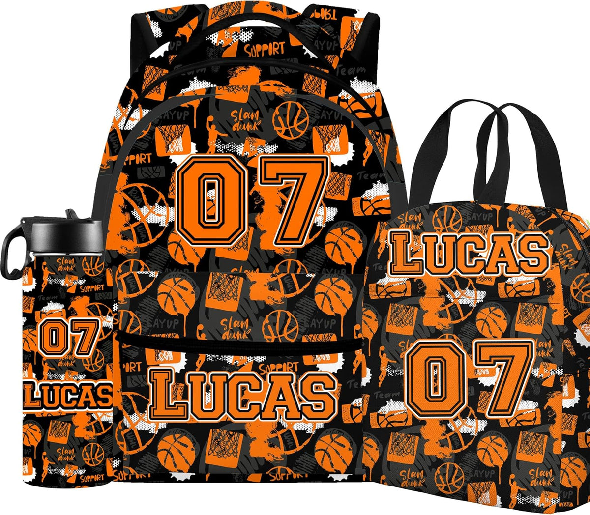 Custom Name Basketball Backpack Set for Boys,Personalized Bookbag with Lunch Box & Water Bottle for Travel School Camp, Ice Cream Drip Basketball School Bag Design, Back to School Gifts