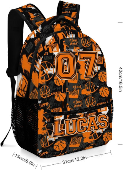 Custom Name Basketball Backpack Set for Boys,Personalized Bookbag with Lunch Box & Water Bottle for Travel School Camp, Ice Cream Drip Basketball School Bag Design, Back to School Gifts