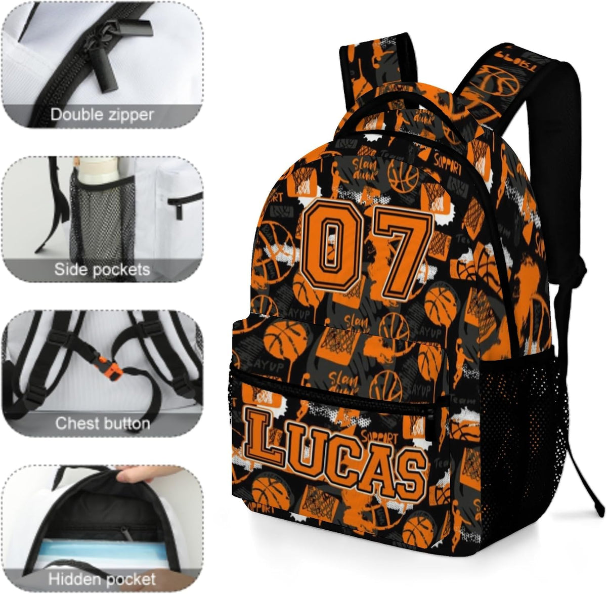 Custom Name Basketball Backpack Set for Boys,Personalized Bookbag with Lunch Box & Water Bottle for Travel School Camp, Ice Cream Drip Basketball School Bag Design, Back to School Gifts