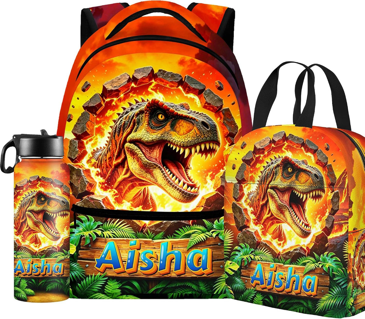 Custom Name Basketball Backpack Set for Boys,Personalized Bookbag with Lunch Box & Water Bottle for Travel School Camp, Ice Cream Drip Basketball School Bag Design, Back to School Gifts