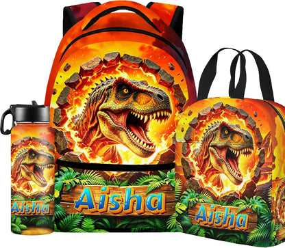 Custom Name Basketball Backpack Set for Boys,Personalized Bookbag with Lunch Box & Water Bottle for Travel School Camp, Ice Cream Drip Basketball School Bag Design, Back to School Gifts