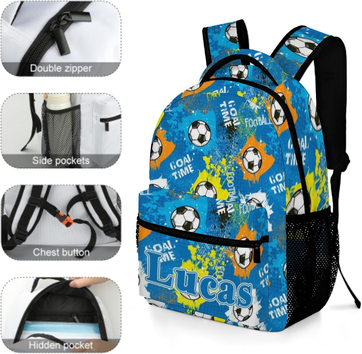 Custom Name Basketball Backpack Set for Boys,Personalized Bookbag with Lunch Box & Water Bottle for Travel School Camp, Ice Cream Drip Basketball School Bag Design, Back to School Gifts