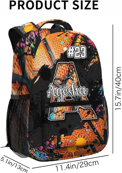 Custom Name Basketball Backpack Set for Boys,Personalized Bookbag with Lunch Box & Water Bottle for Travel School Camp, Ice Cream Drip Basketball School Bag Design, Back to School Gifts