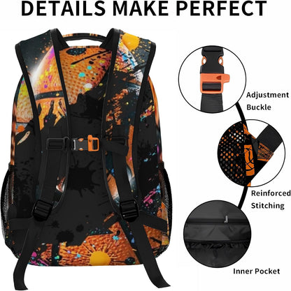 Custom Name Basketball Backpack Set for Boys,Personalized Bookbag with Lunch Box & Water Bottle for Travel School Camp, Ice Cream Drip Basketball School Bag Design, Back to School Gifts