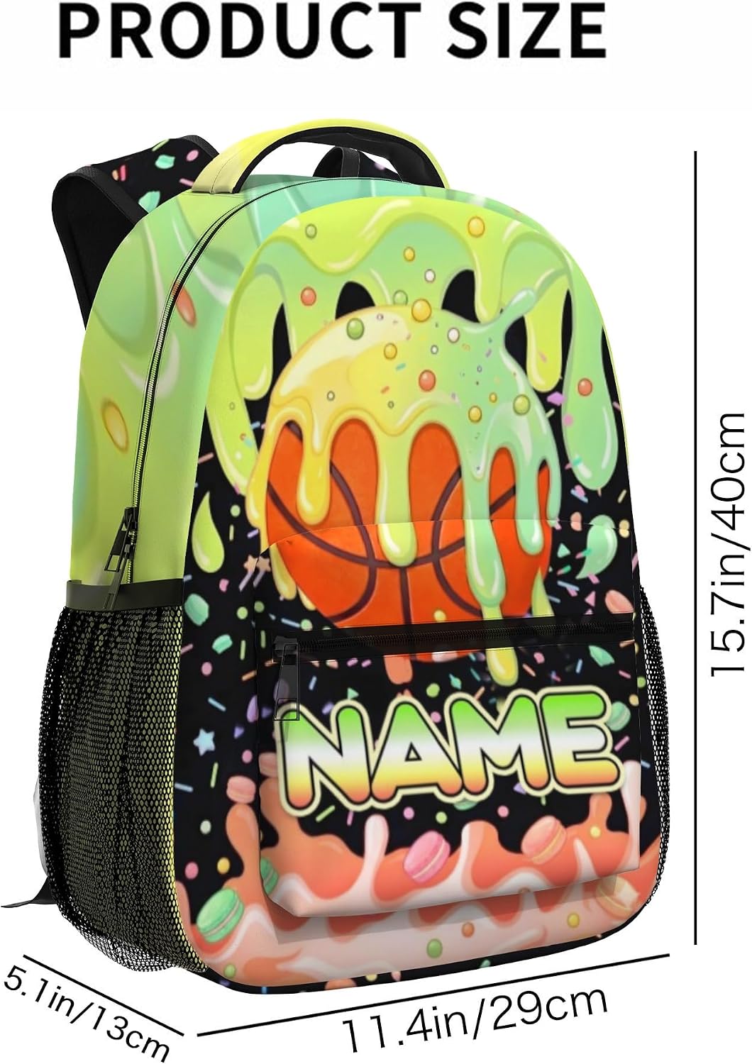 Custom Name Basketball Backpack Set for Boys,Personalized Bookbag with Lunch Box & Water Bottle for Travel School Camp, Ice Cream Drip Basketball School Bag Design, Back to School Gifts