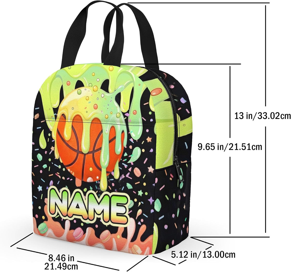 Custom Name Basketball Backpack Set for Boys,Personalized Bookbag with Lunch Box & Water Bottle for Travel School Camp, Ice Cream Drip Basketball School Bag Design, Back to School Gifts