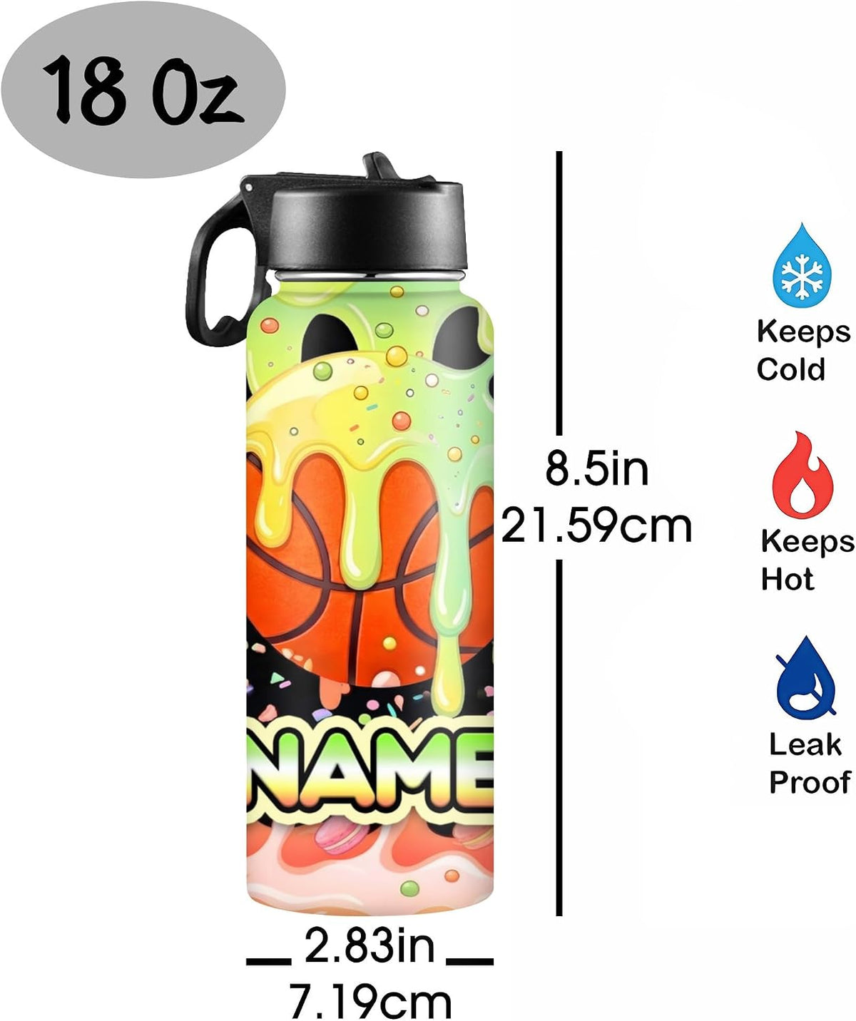 Custom Name Basketball Backpack Set for Boys,Personalized Bookbag with Lunch Box & Water Bottle for Travel School Camp, Ice Cream Drip Basketball School Bag Design, Back to School Gifts