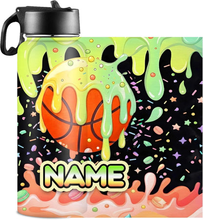 Custom Name Basketball Backpack Set for Boys,Personalized Bookbag with Lunch Box & Water Bottle for Travel School Camp, Ice Cream Drip Basketball School Bag Design, Back to School Gifts
