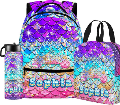 Custom Name Basketball Backpack Set for Boys,Personalized Bookbag with Lunch Box & Water Bottle for Travel School Camp, Ice Cream Drip Basketball School Bag Design, Back to School Gifts