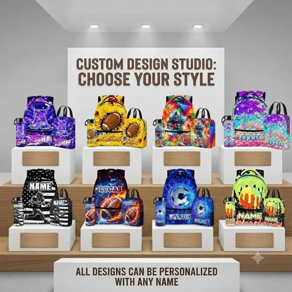 Custom Name Basketball Backpack Set for Boys,Personalized Bookbag with Lunch Box & Water Bottle for Travel School Camp, Ice Cream Drip Basketball School Bag Design, Back to School Gifts