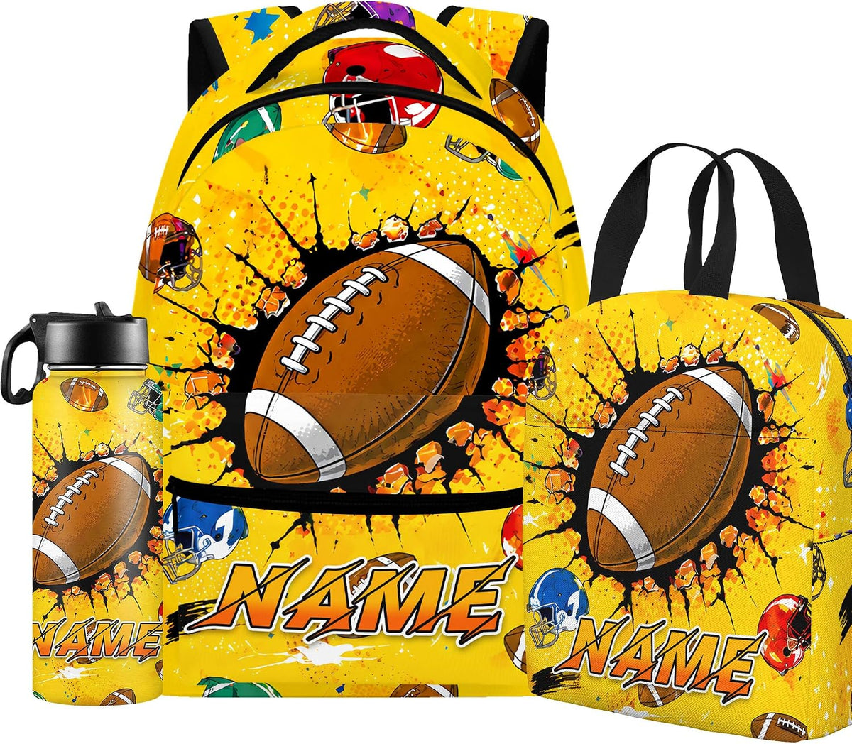 Custom Name Basketball Backpack Set for Boys,Personalized Bookbag with Lunch Box & Water Bottle for Travel School Camp, Ice Cream Drip Basketball School Bag Design, Back to School Gifts