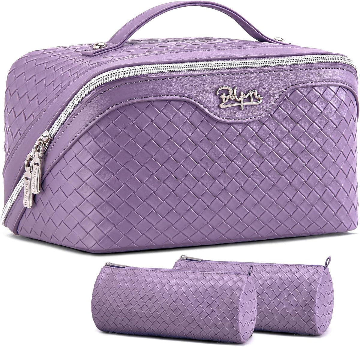 Travel Makeup Bag Cosmetic Bags for Women: Large Capacity 3 Pcs Set Make up Bag with Compartments - Waterproof Vegan Leather Toiletry Organizer Bags with Handle (Z-65Light Green)