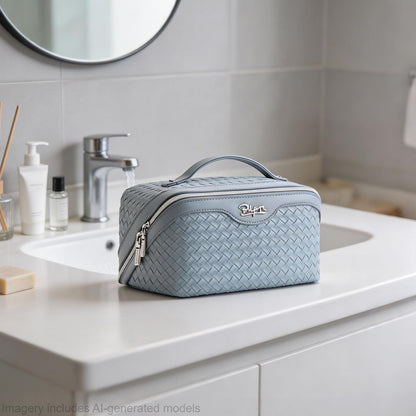 Travel Makeup Bag Cosmetic Bags for Women: Large Capacity 3 Pcs Set Make up Bag with Compartments - Waterproof Vegan Leather Toiletry Organizer Bags with Handle (Z-65Light Green)