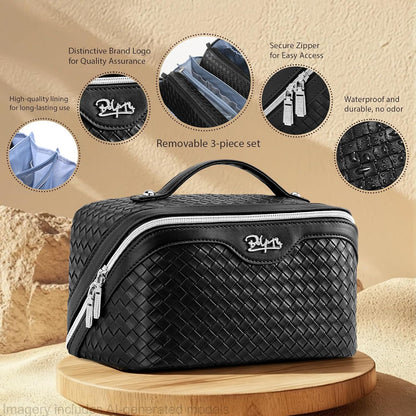 Travel Makeup Bag Cosmetic Bags for Women: Large Capacity 3 Pcs Set Make up Bag with Compartments - Waterproof Vegan Leather Toiletry Organizer Bags with Handle (Z-65Light Green)