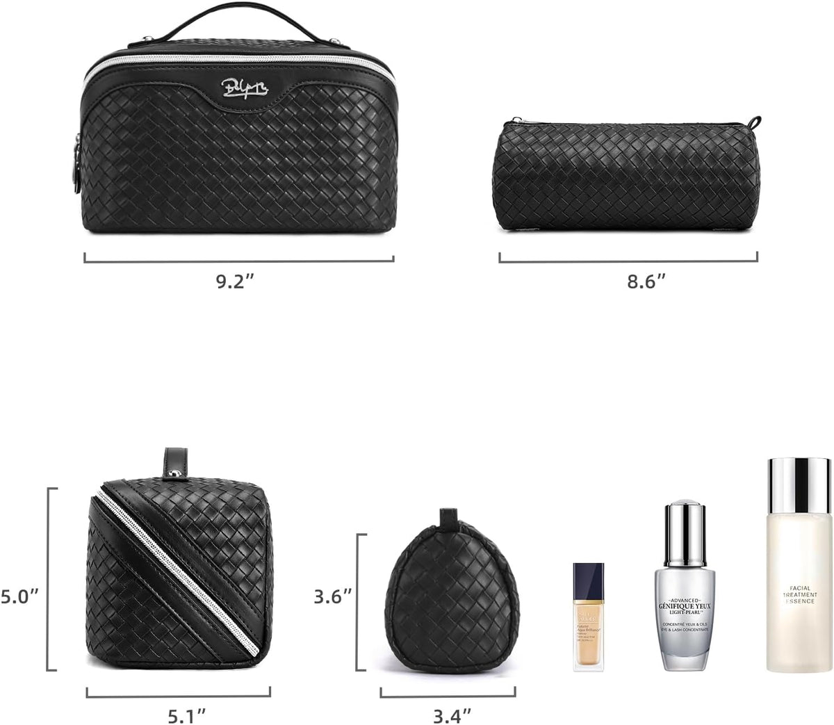 Travel Makeup Bag Cosmetic Bags for Women: Large Capacity 3 Pcs Set Make up Bag with Compartments - Waterproof Vegan Leather Toiletry Organizer Bags with Handle (Z-65Light Green)