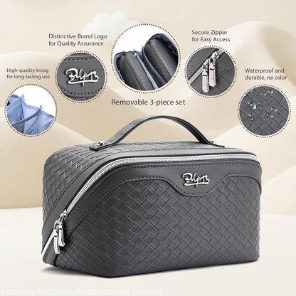Travel Makeup Bag Cosmetic Bags for Women: Large Capacity 3 Pcs Set Make up Bag with Compartments - Waterproof Vegan Leather Toiletry Organizer Bags with Handle (Z-65Light Green)