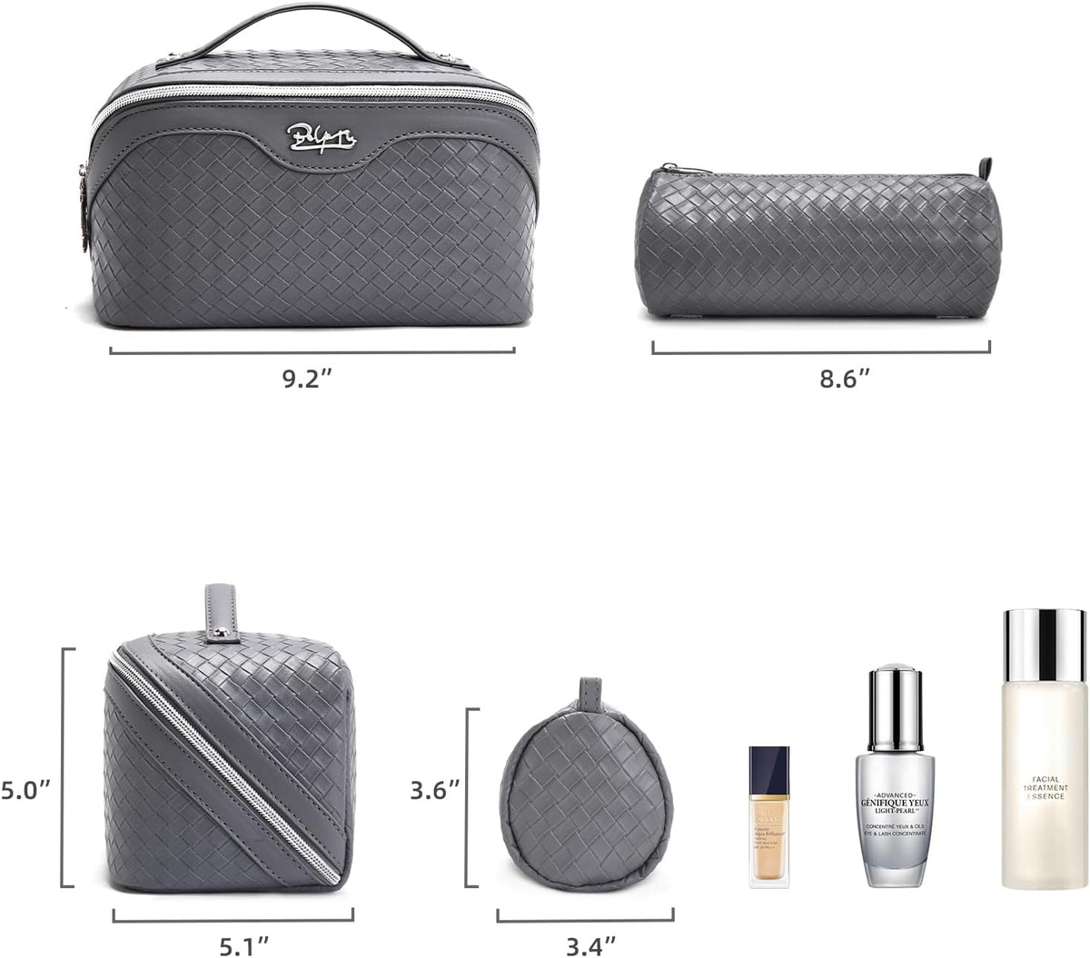 Travel Makeup Bag Cosmetic Bags for Women: Large Capacity 3 Pcs Set Make up Bag with Compartments - Waterproof Vegan Leather Toiletry Organizer Bags with Handle (Z-65Light Green)