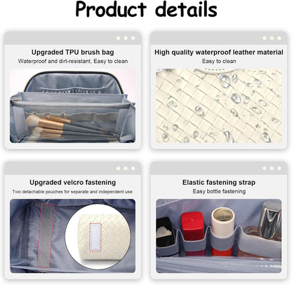 Travel Makeup Bag Cosmetic Bags for Women: Large Capacity 3 Pcs Set Make up Bag with Compartments - Waterproof Vegan Leather Toiletry Organizer Bags with Handle (Z-65Light Green)