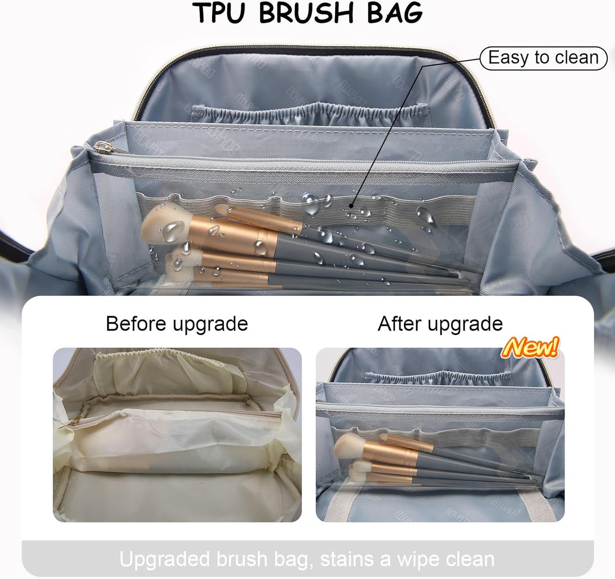 Travel Makeup Bag Cosmetic Bags for Women: Large Capacity 3 Pcs Set Make up Bag with Compartments - Waterproof Vegan Leather Toiletry Organizer Bags with Handle (Z-65Light Green)