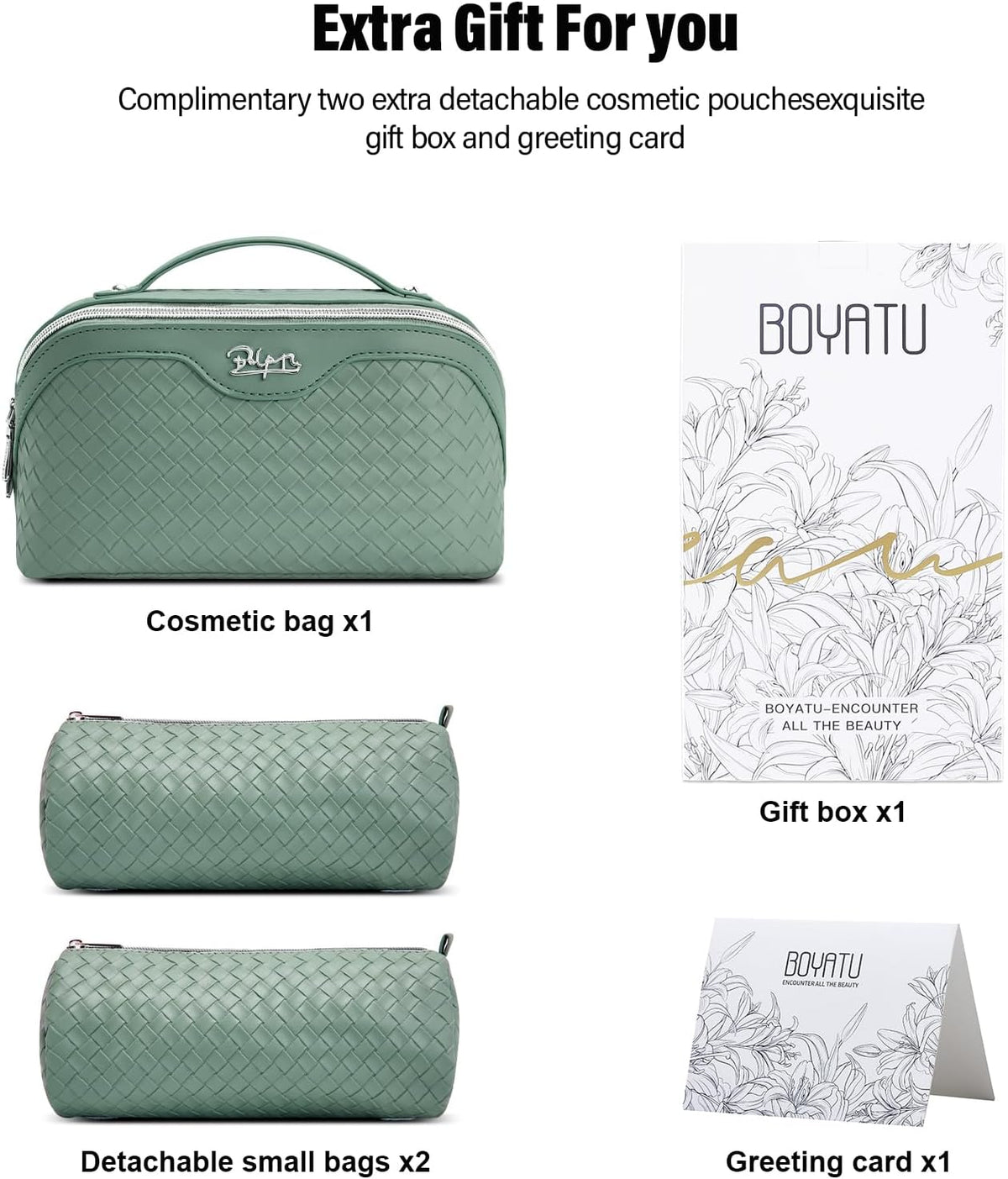 Travel Makeup Bag Cosmetic Bags for Women: Large Capacity 3 Pcs Set Make up Bag with Compartments - Waterproof Vegan Leather Toiletry Organizer Bags with Handle (Z-65Light Green)