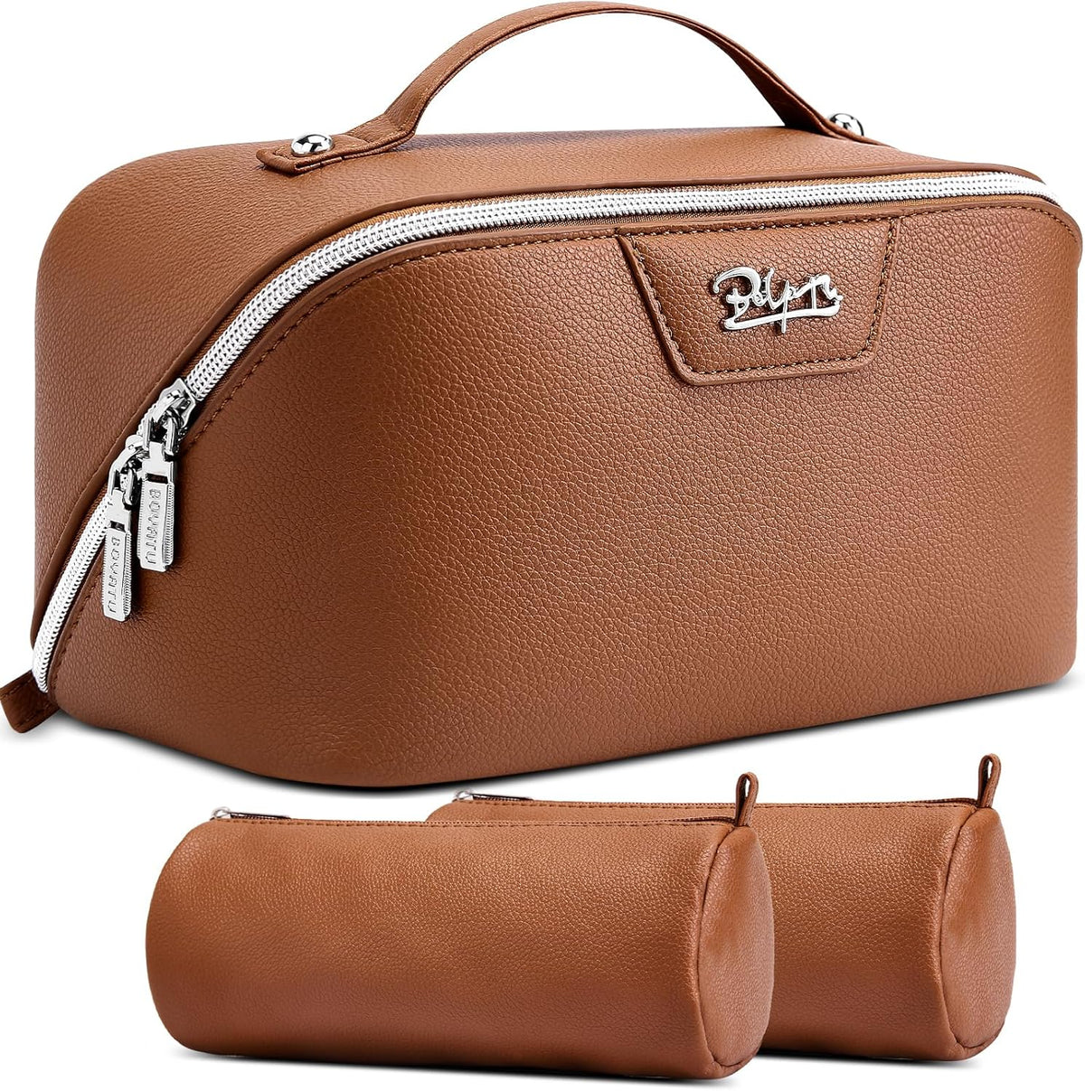 Travel Makeup Bag Cosmetic Bags for Women: Large Capacity 3 Pcs Set Make up Bag with Compartments - Waterproof Vegan Leather Toiletry Organizer Bags with Handle (Z-65Light Green)
