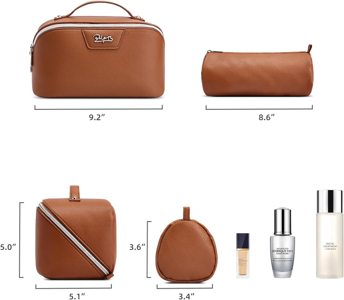 Travel Makeup Bag Cosmetic Bags for Women: Large Capacity 3 Pcs Set Make up Bag with Compartments - Waterproof Vegan Leather Toiletry Organizer Bags with Handle (Z-65Light Green)