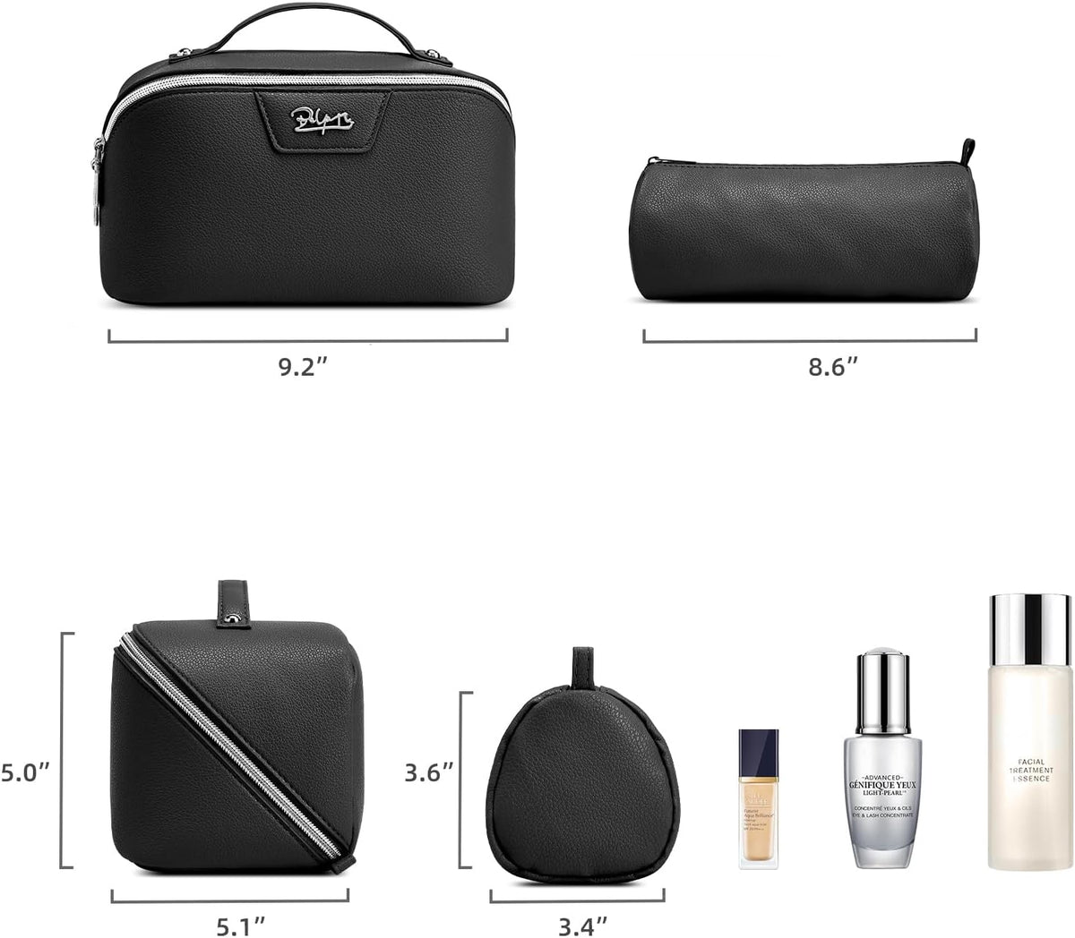 Travel Makeup Bag Cosmetic Bags for Women: Large Capacity 3 Pcs Set Make up Bag with Compartments - Waterproof Vegan Leather Toiletry Organizer Bags with Handle (Z-65Light Green)