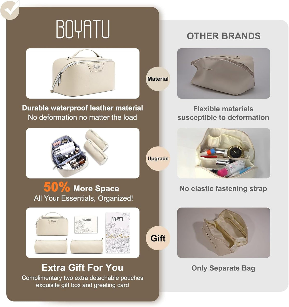Travel Makeup Bag Cosmetic Bags for Women: Large Capacity 3 Pcs Set Make up Bag with Compartments - Waterproof Vegan Leather Toiletry Organizer Bags with Handle (Z-65Light Green)