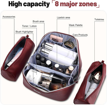Travel Makeup Bag Cosmetic Bags for Women: Large Capacity 3 Pcs Set Make up Bag with Compartments - Waterproof Vegan Leather Toiletry Organizer Bags with Handle (Z-65Light Green)