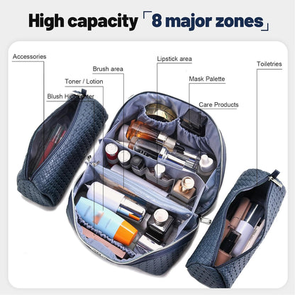 Travel Makeup Bag Cosmetic Bags for Women: Large Capacity 3 Pcs Set Make up Bag with Compartments - Waterproof Vegan Leather Toiletry Organizer Bags with Handle (Z-65Light Green)