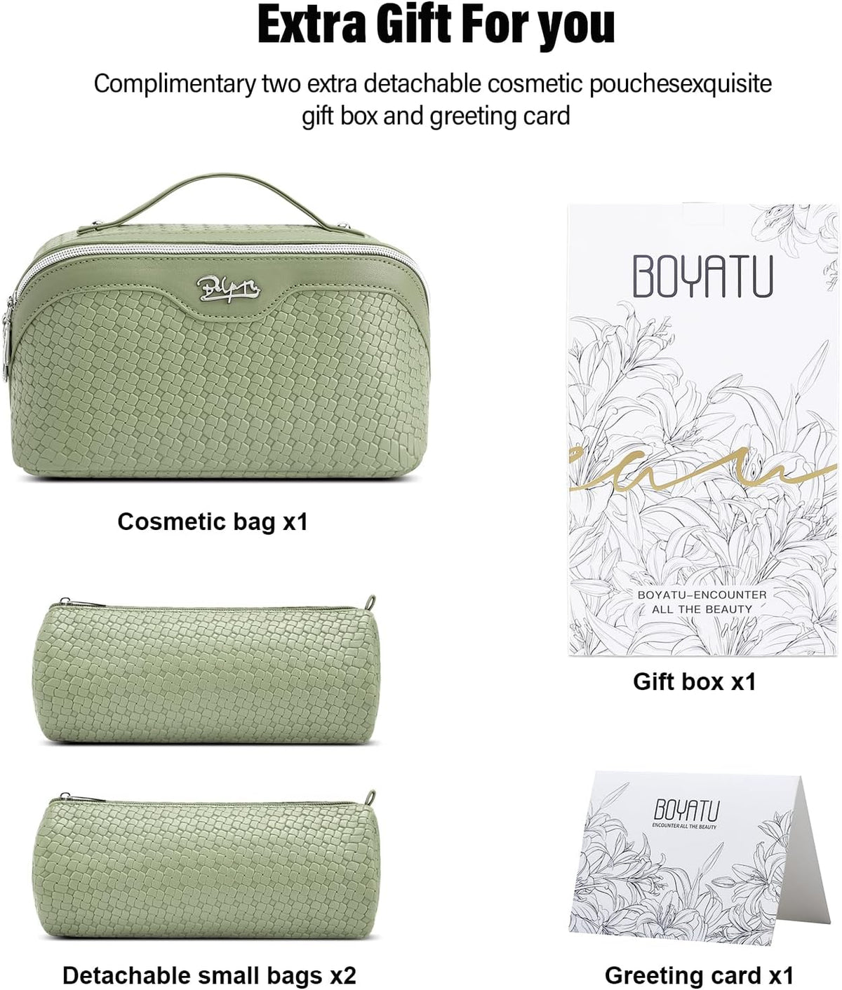 Travel Makeup Bag Cosmetic Bags for Women: Large Capacity 3 Pcs Set Make up Bag with Compartments - Waterproof Vegan Leather Toiletry Organizer Bags with Handle (Z-65Light Green)