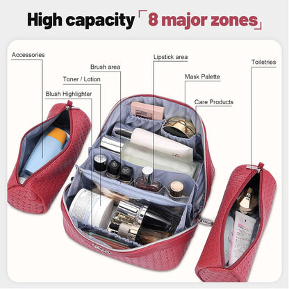 Travel Makeup Bag Cosmetic Bags for Women: Large Capacity 3 Pcs Set Make up Bag with Compartments - Waterproof Vegan Leather Toiletry Organizer Bags with Handle (Z-65Light Green)