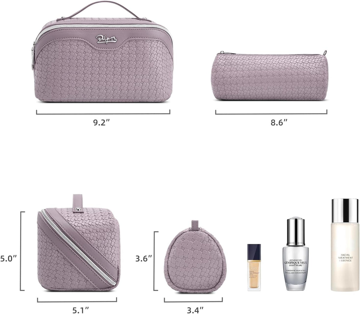 Travel Makeup Bag Cosmetic Bags for Women: Large Capacity 3 Pcs Set Make up Bag with Compartments - Waterproof Vegan Leather Toiletry Organizer Bags with Handle (Z-65Light Green)
