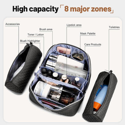 Travel Makeup Bag Cosmetic Bags for Women: Large Capacity 3 Pcs Set Make up Bag with Compartments - Waterproof Vegan Leather Toiletry Organizer Bags with Handle (Z-65Light Green)