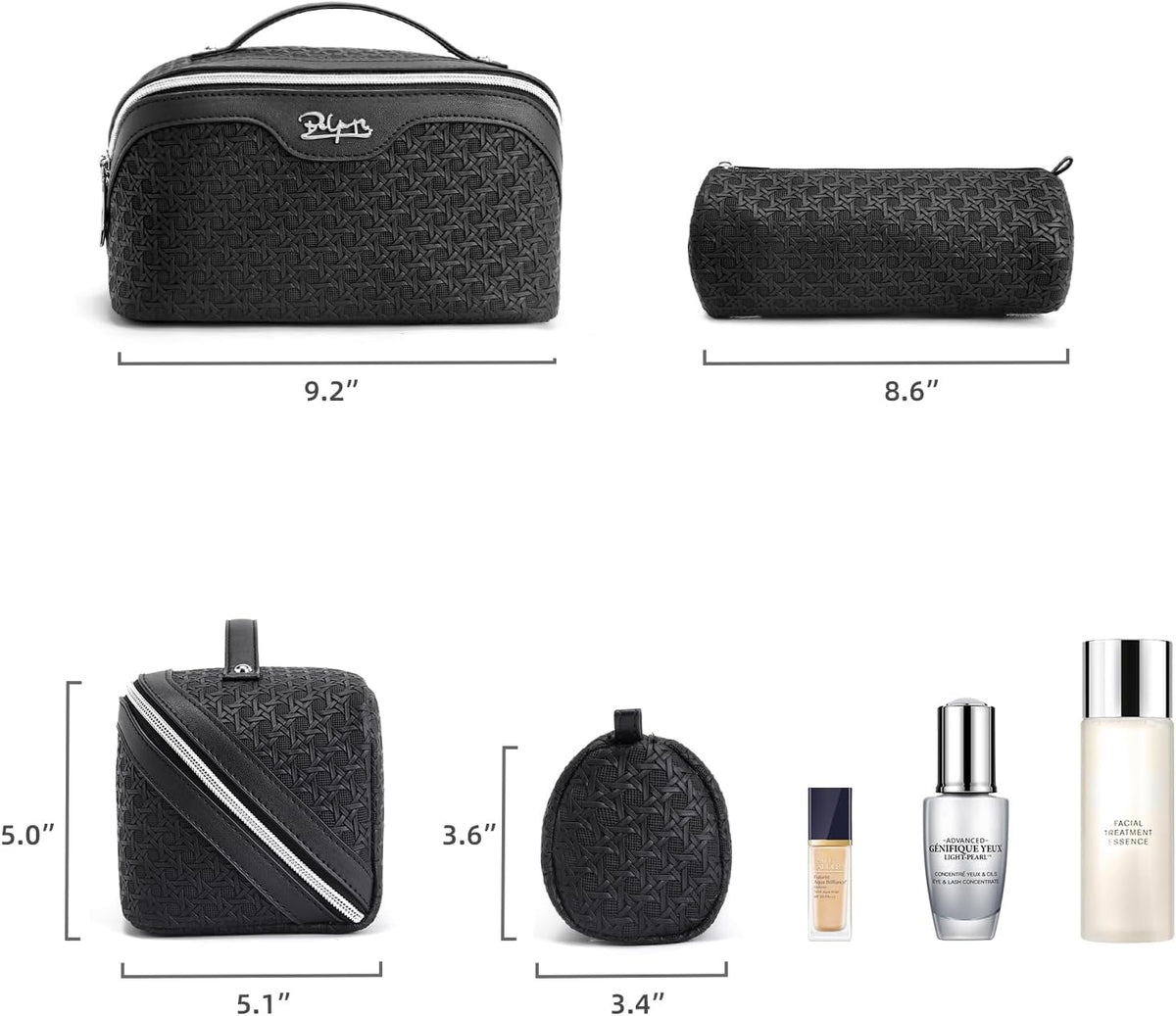 Travel Makeup Bag Cosmetic Bags for Women: Large Capacity 3 Pcs Set Make up Bag with Compartments - Waterproof Vegan Leather Toiletry Organizer Bags with Handle (Z-65Light Green)