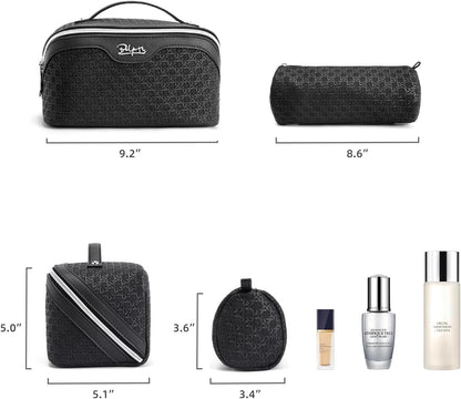 Travel Makeup Bag Cosmetic Bags for Women: Large Capacity 3 Pcs Set Make up Bag with Compartments - Waterproof Vegan Leather Toiletry Organizer Bags with Handle (Z-65Light Green)