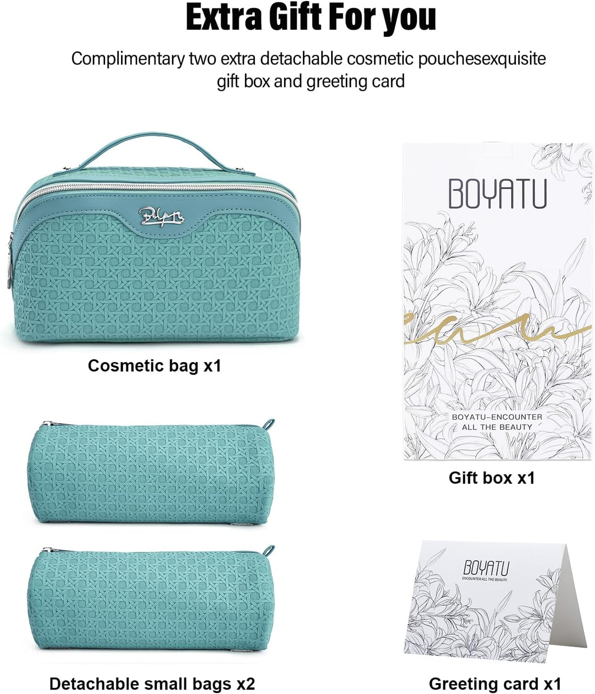 Travel Makeup Bag Cosmetic Bags for Women: Large Capacity 3 Pcs Set Make up Bag with Compartments - Waterproof Vegan Leather Toiletry Organizer Bags with Handle (Z-65Light Green)