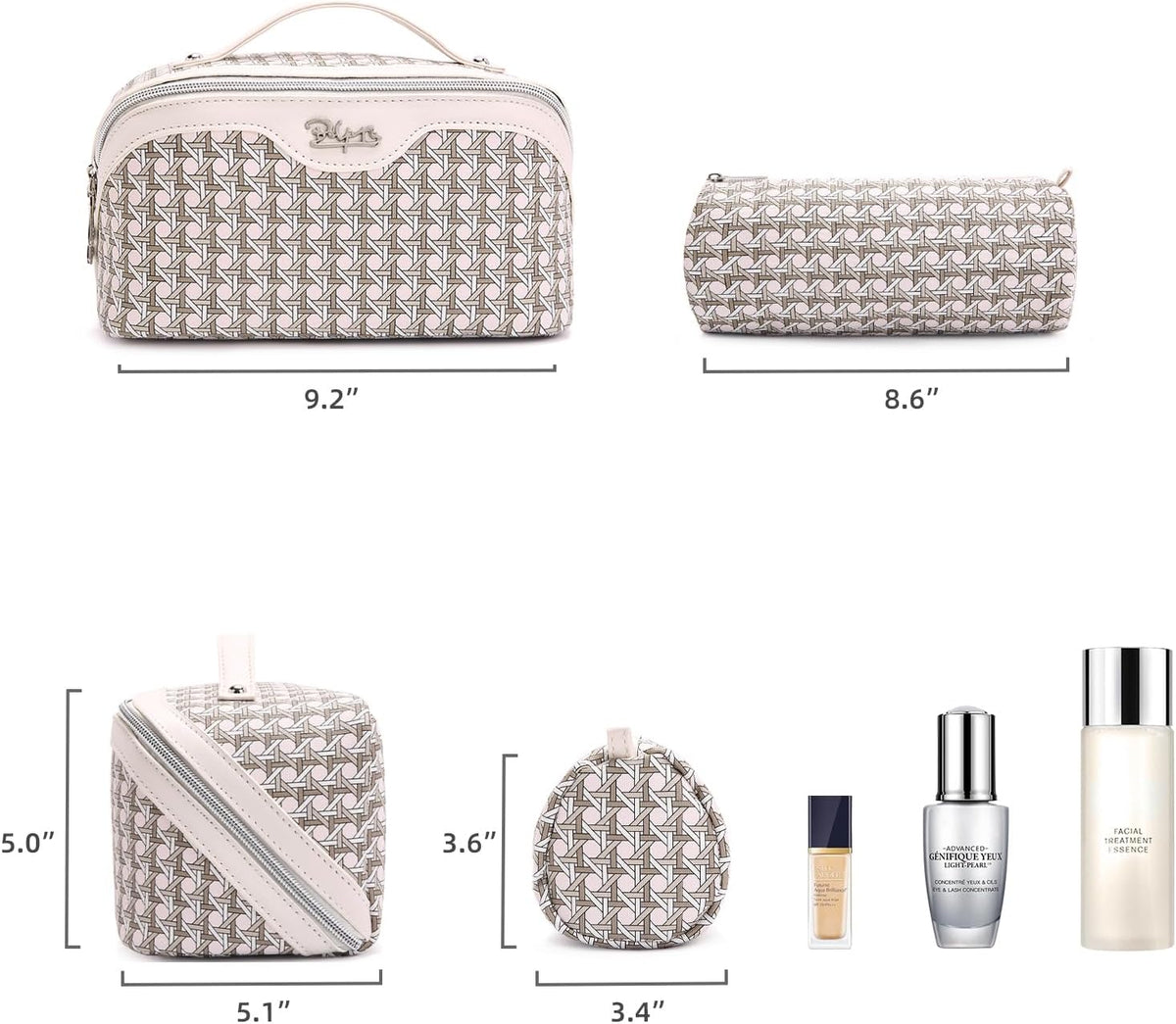 Travel Makeup Bag Cosmetic Bags for Women: Large Capacity 3 Pcs Set Make up Bag with Compartments - Waterproof Vegan Leather Toiletry Organizer Bags with Handle (Z-65Light Green)