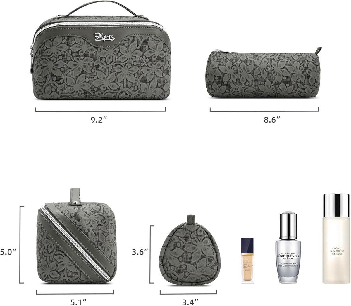 Travel Makeup Bag Cosmetic Bags for Women: Large Capacity 3 Pcs Set Make up Bag with Compartments - Waterproof Vegan Leather Toiletry Organizer Bags with Handle (Z-65Light Green)
