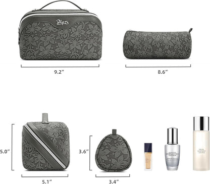 Travel Makeup Bag Cosmetic Bags for Women: Large Capacity 3 Pcs Set Make up Bag with Compartments - Waterproof Vegan Leather Toiletry Organizer Bags with Handle (Z-65Light Green)